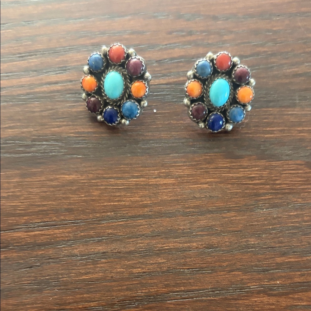 Yazzie authentic turquoise and multi stone stud earring